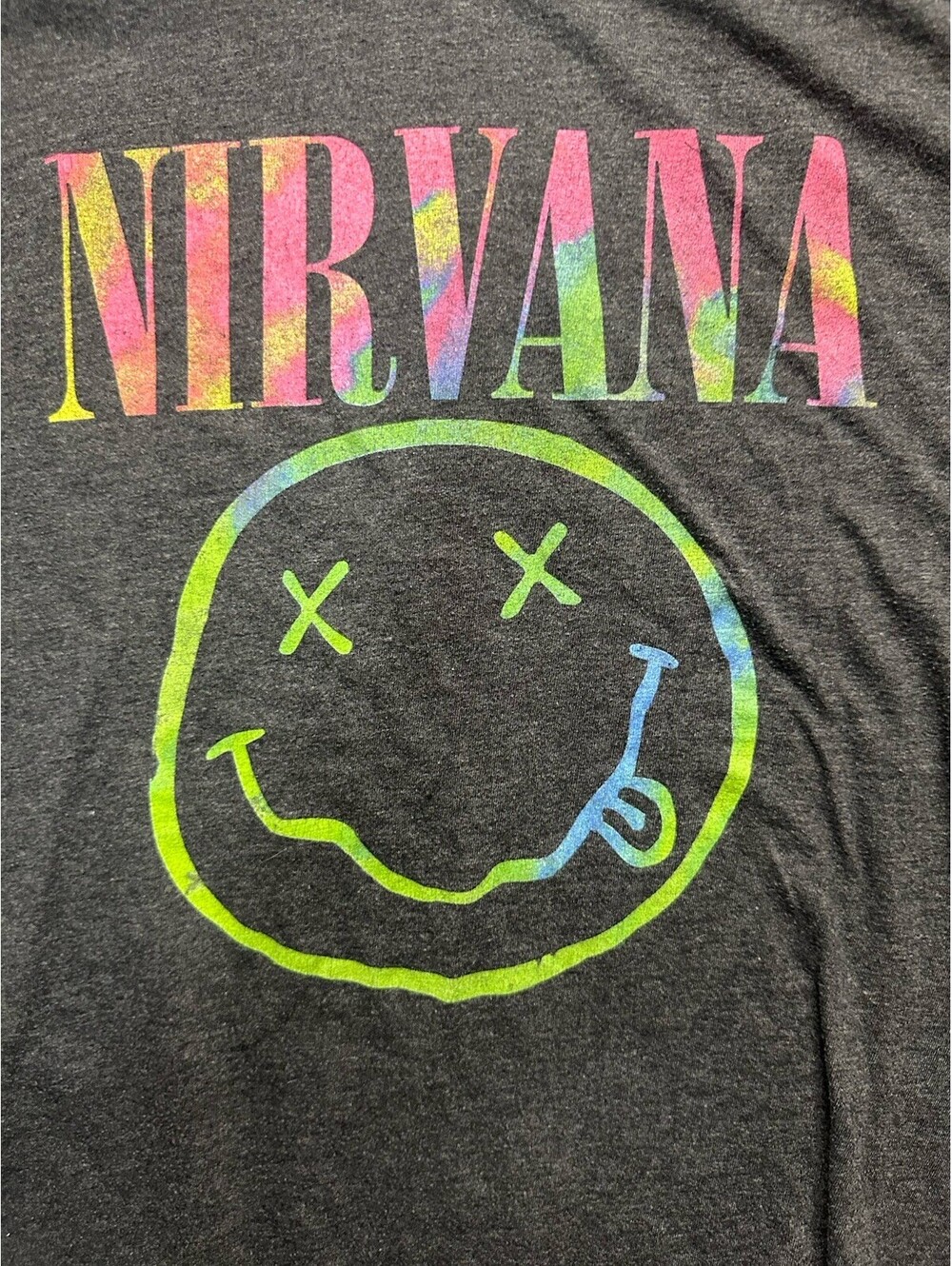 Nirvana Smiley Face Band T Shirt Gray Tie Dye Logo Grunge Rock Adult 2XL